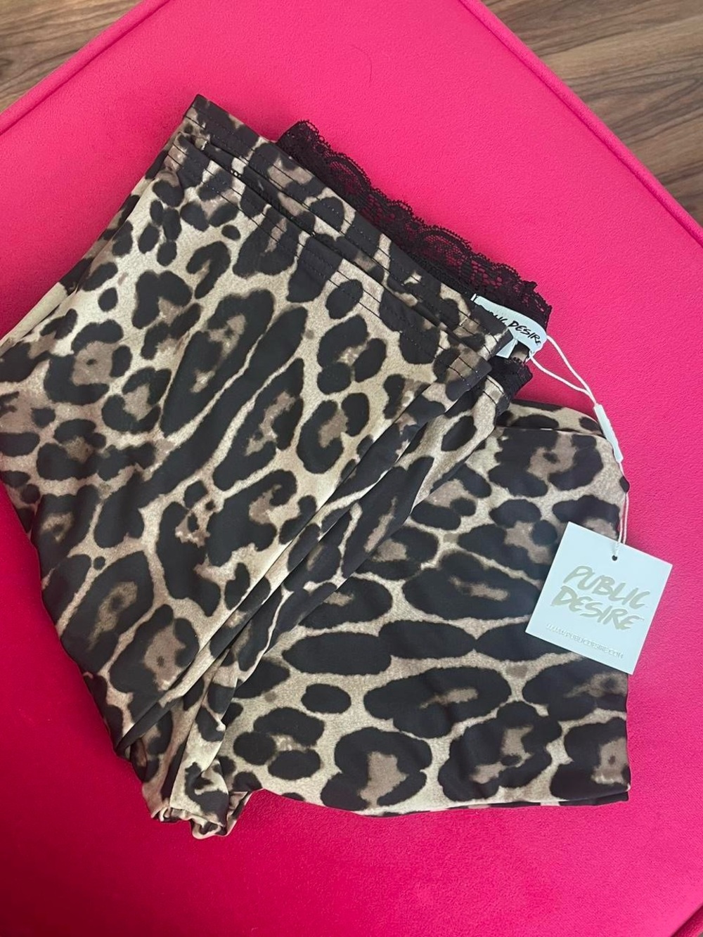Public Desire Leopard-Print Satin Lounge Shorts with Black Lace